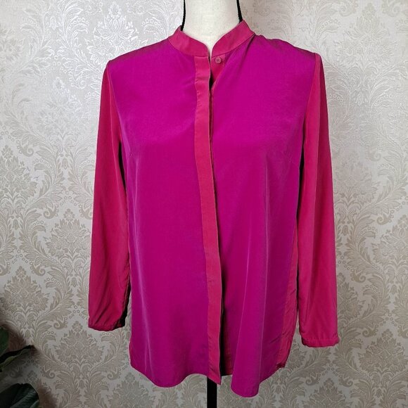 Elie Tahari Size Small Two Tone Pink Button Up Shirt Long Sleeve 100% Silk - Picture 1 of 16